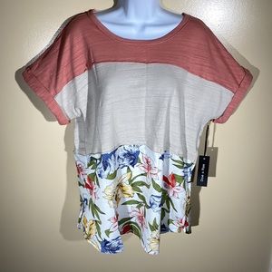 Doe & Rae shirt top blouse women’s large mixed pattern color block boutique NWT